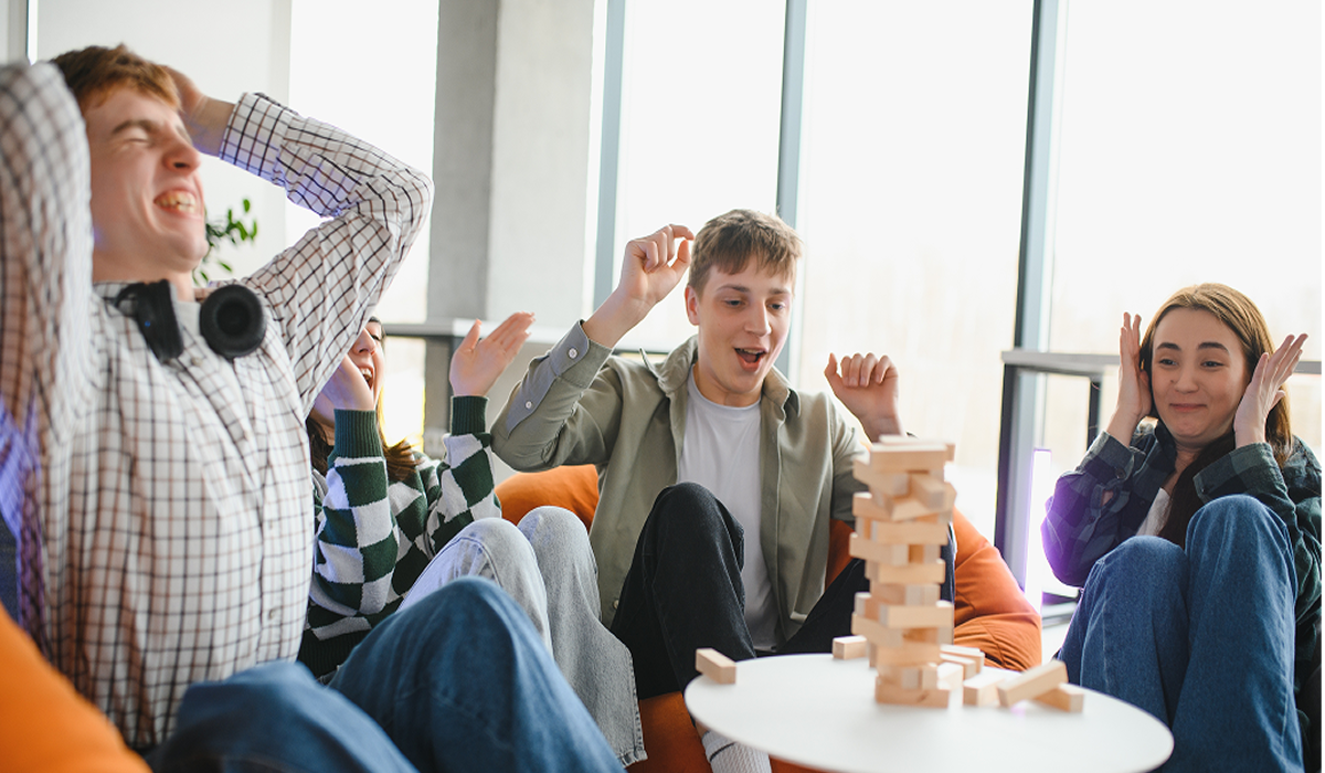 halls students playing Jenga