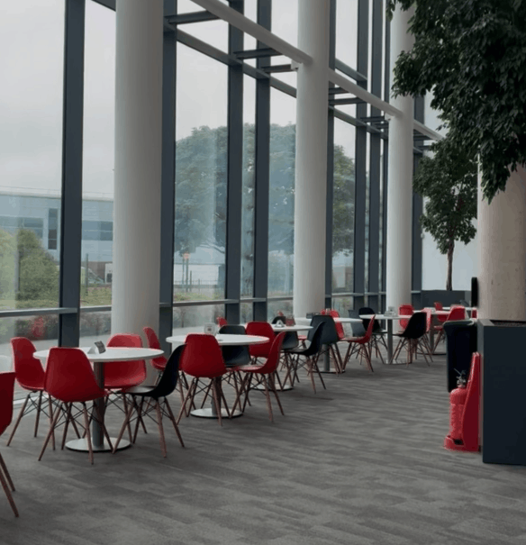 A university study area with tables and chairs