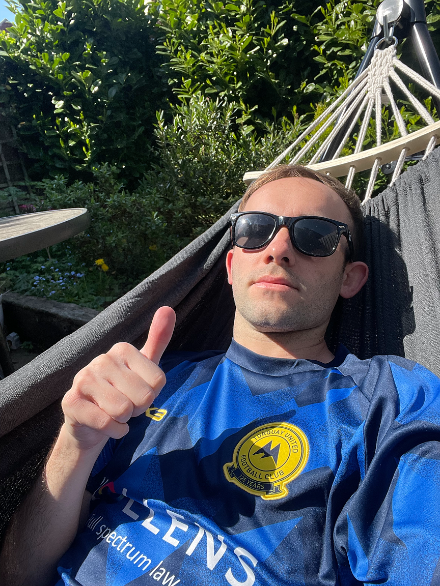 Dan's post-run selfie in a hammock